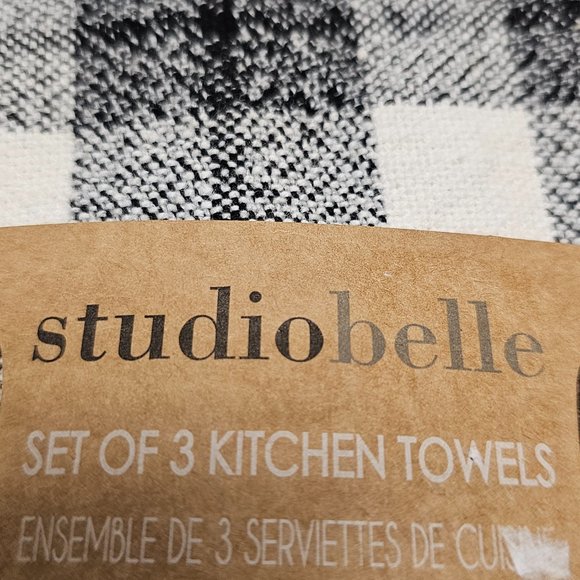 3 New Kitchen Towels Black White Gray Plaid Check Stripe Studio Belle 18 X 28 - Picture 12 of 12